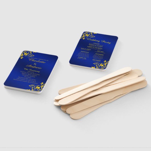 Royal Blue and Gold Wedding Program Fächer (Non-assembled)