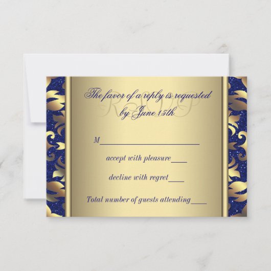 Royal Blue and Gold Wedding RSVP (Vorderseite)