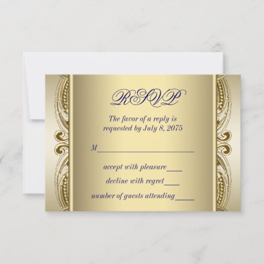 Royal Blue and Gold Wedding RSVP (Vorderseite)
