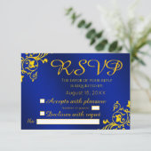 Royal Blue and Gold Wedding RSVP Karte (Stehend Vorderseite)