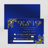 Royal Blue and Gold Wedding RSVP Karte (Vorne/Hinten)
