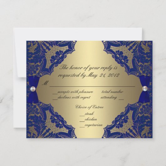 Royal Blue and Gold Wedding RSVP Karte (Vorderseite)