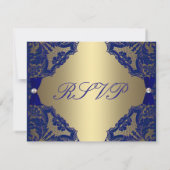 Royal Blue and Gold Wedding RSVP Karte (Rückseite)