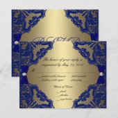 Royal Blue and Gold Wedding RSVP Karte (Vorne/Hinten)