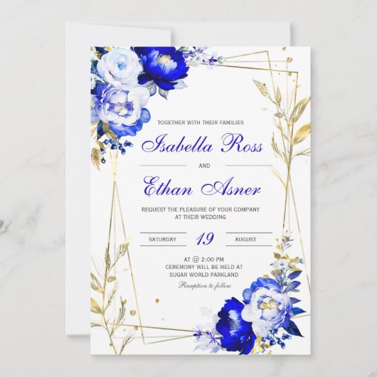 Royal Blue and Gold Wedding Template Einladung (Vorderseite)