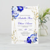 Royal Blue and Gold Wedding Template Einladung (Stehend Vorderseite)