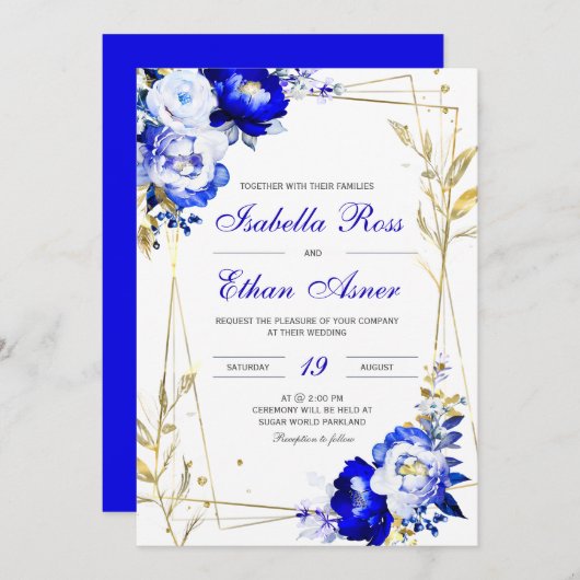 Royal Blue and Gold Wedding Template Einladung (Vorne/Hinten)