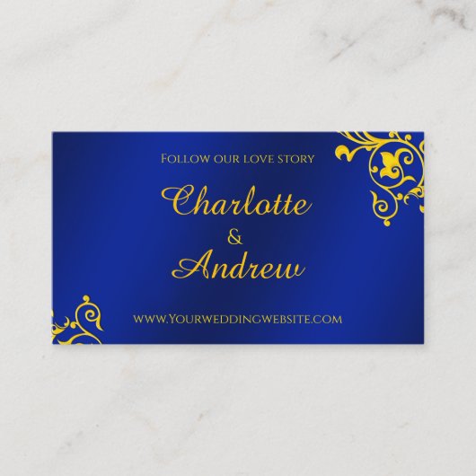 Royal Blue and Gold Wedding Website Begleitkarte (Vorderseite)