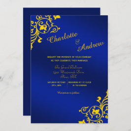 Royal Blue and Golden Yellow Floral Wedding Einladung