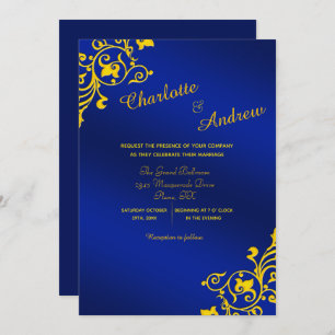 Royal Blue and Golden Yellow Floral Wedding Einladung