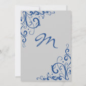 Royal Blue and Gray Blüh Hochzeit Einladung (Rückseite)
