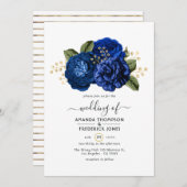 Royal Blue and Imitate Foil Gold Floral Wedding Einladung (Vorne/Hinten)