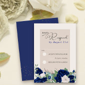 Royal Blue and Ivory Rose Elegante RSVP Karte