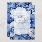 Royal Blue and Light Gray Floral Wedding Einladung (Vorne/Hinten)