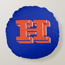 Royal Blue and Orange Collegiate Color Monogram Rundes Kissen