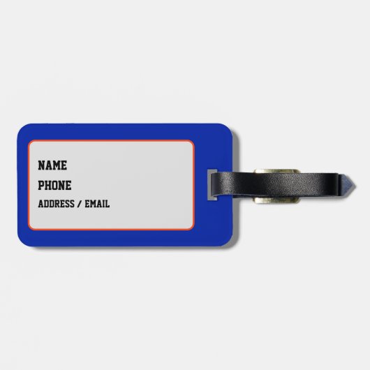 Royal Blue and Orange Varsity School Monogram Gepäckanhänger (Rückseite horizontal)