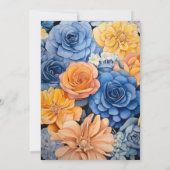 Royal Blue and Peach and Gray Floral Wedding Einladung (Rückseite)