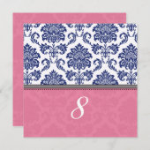 Royal Blue and Pink Damask Tischnummer (Vorne/Hinten)