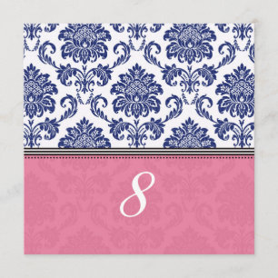 Royal Blue and Pink Damask Tischnummer