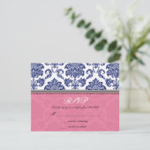 Royal Blue and Pink Damask Wedding UAWG RSVP Karte (Stehend Vorderseite)