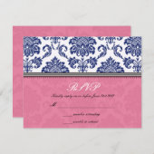 Royal Blue and Pink Damask Wedding UAWG RSVP Karte (Vorne/Hinten)
