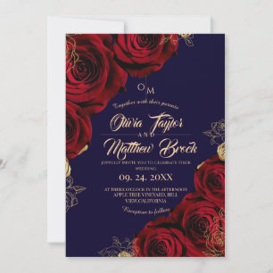 Royal Blue and Red ⎮ Burgund Rose Blume Wedding Einladung