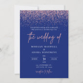 Royal Blue and Rose Gold Glitzer Wedding Einladung (Vorderseite)