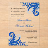 Royal Blue and Silver Blüh Wedding Acryleinladungen (Vorderseite)