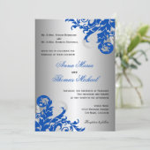 Royal Blue and Silver Blüh Wedding Einladung (Stehend Vorderseite)