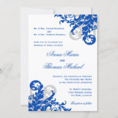 Royal Blue and Silver Blüh Wedding Einladung (Vorderseite)