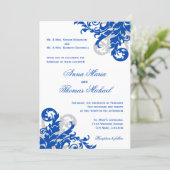 Royal Blue and Silver Blüh Wedding Einladung (Stehend Vorderseite)