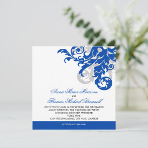 Royal Blue and Silver Blüh Wedding Einladung