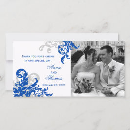 Royal Blue and Silver Blüh Wedding Foto Card Dankeskarte
