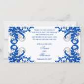 Royal Blue and Silver Blüh Wedding Foto Card Dankeskarte (Rückseite)