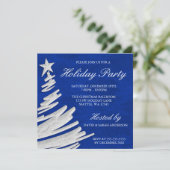 Royal Blue and Silver Christmas Tree Feier Einladung (Stehend Vorderseite)