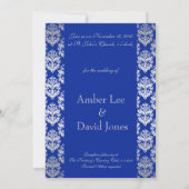 Royal Blue and Silver Damask Wedding lädt ein Einladung (Rückseite)