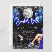 Royal Blue and Silver Disco Sneaker Ball Birthday Einladung (Vorderseite)