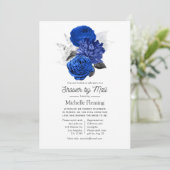 Royal Blue and Silver Floral Brautparty by Mail Einladung (Stehend Vorderseite)