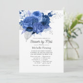 Royal Blue and Silver Floral Brautparty by Mail Einladung (Stehend Vorderseite)