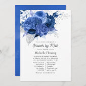 Royal Blue and Silver Floral Brautparty by Mail Einladung (Vorne/Hinten)