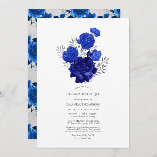 Royal Blue and Silver Floral Celebration of Life Einladung