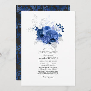 Royal Blue and Silver Floral Celebration of Life Einladung