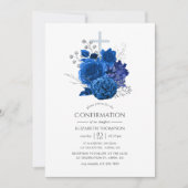 Royal Blue and Silver Floral Confirmation Einladung (Vorderseite)