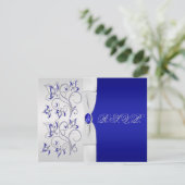 Royal Blue and Silver Floral Repcard RSVP Karte (Stehend Vorderseite)