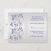Royal Blue and Silver Floral Repcard RSVP Karte (Rückseite)