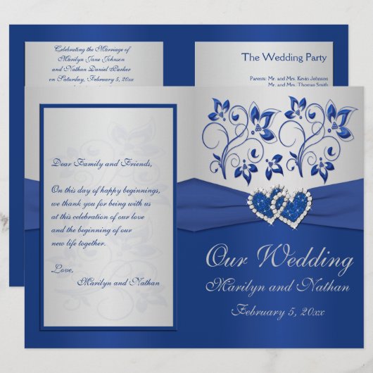 Royal Blue and Silver Floral Wedding Program (Vorne/Hinten)
