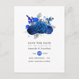 Royal Blue and Silver Floral Wedding Save the Date Ankündigungspostkarte