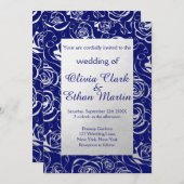 Royal Blue and Silver Foil Blume mit Rose Einladung (Vorne/Hinten)