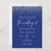 Royal Blue and Silver Glitzer Wedding Einladung (Vorderseite)