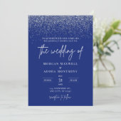Royal Blue and Silver Glitzer Wedding Einladung (Stehend Vorderseite)